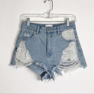 Abrand Tattered High Rise Denim Jean Shorts Cutoffs Size 10 28
